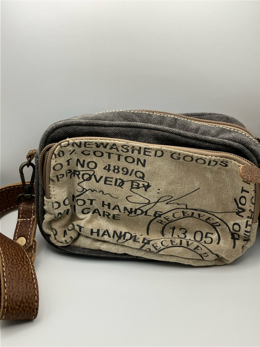 Myra Temptations Crossbody Canvas Bag with Leather Strap